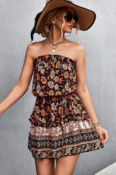 Gesmoktes Minikleid im Bohemian-Stil mit Blumenmuster